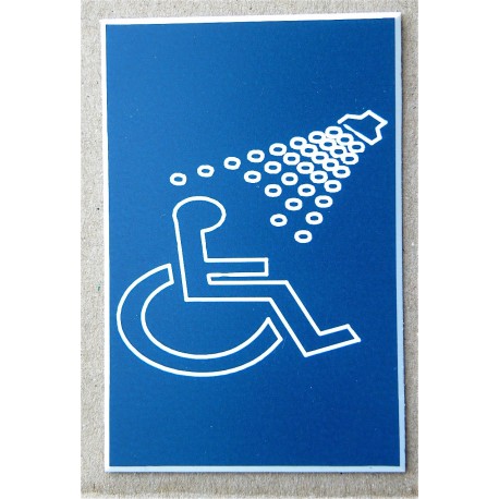 plaque adhésive "ACCES HANDICAPÉ DOUCHE" pictogramme bleu marine