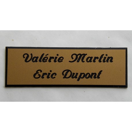 plaque de porte personnalisée "calligraphie" dorée format 50 x 150 mm 2 lignes