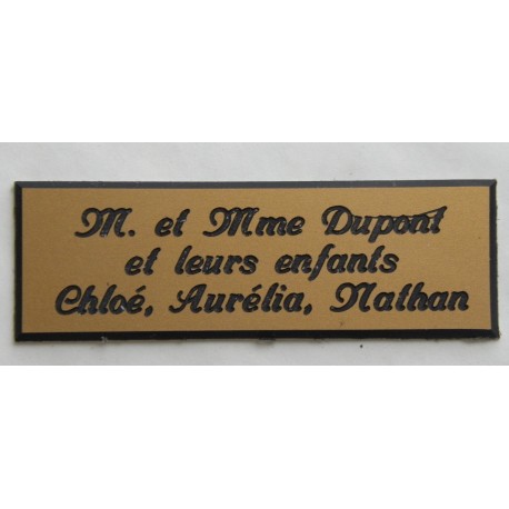 plaque de porte personnalisée "calligraphie" dorée format 50 x 150 mm 3 lignes