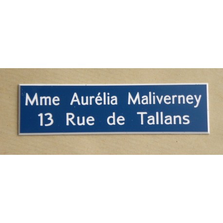plaque de boite aux lettres standard bleue format 25 x 93 mm 2 lignes