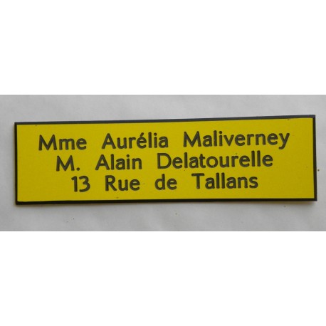 plaque de boite aux lettres, standard autocollante jaune - gravure format 93x25 mm