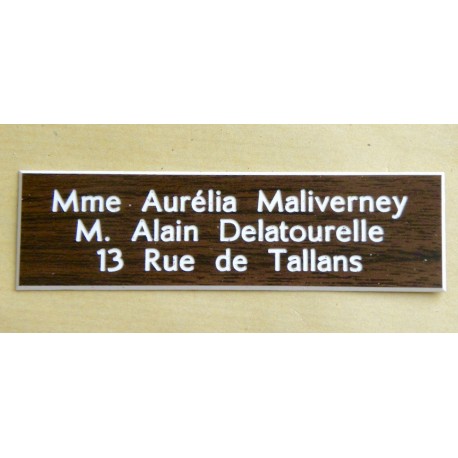 plaque de boite aux lettres couleur bois, autocollante - gravure format 93x25 mm