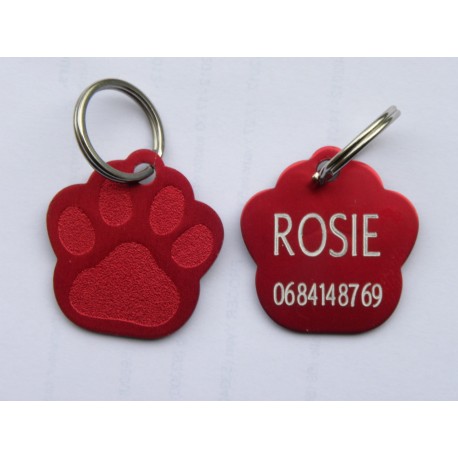 Médaille "patte" rouge grand modele pour Chien gravure 1 face