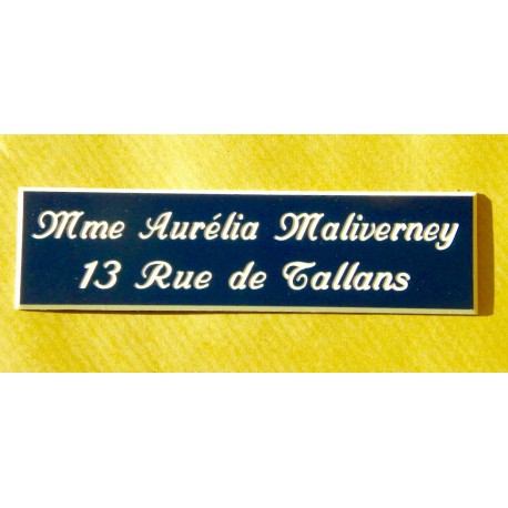 plaque de boite aux lettres, bleu marine format 25 x 93 mm personnalisable 2 lignes "anglaise"