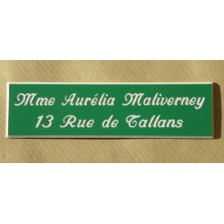 plaque de boite aux lettres, calligraphique verte format 25 x 93 mm personnalisable 2 lignes "anglaise"