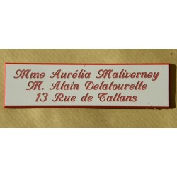 plaque de boite aux lettres, sonnette format 25 x 93 mm personnalisable 3 lignes "anglaise"