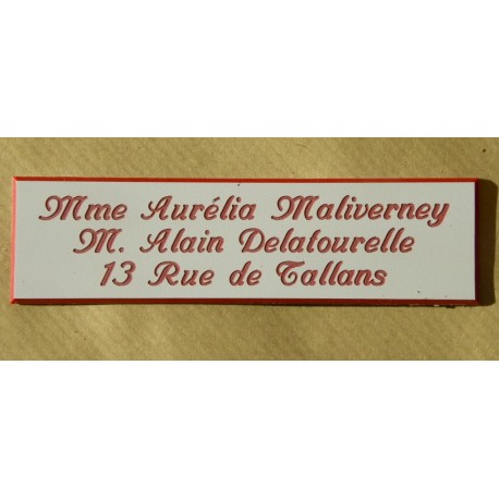plaque de boite aux lettres,  porte, sonnette format 29 x 100 mm personnalisable 3 lignes "anglaise"