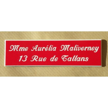 plaque de boite aux lettres,  porte, sonnette format 29 x 100 mm personnalisable 2 lignes "anglaise"