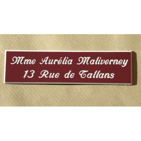 plaque de boite aux lettres,  porte, sonnette format 25 x 100 mm personnalisable 2 lignes "anglaise"