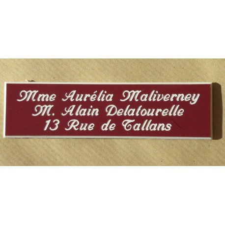 plaque de boite aux lettres,  porte, sonnette format 25 x 100 mm personnalisable 3 lignes "anglaise"