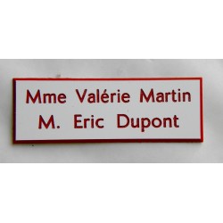plaque de porte blanche et rouge format 50 x 150 mm personnalisable 2 lignes