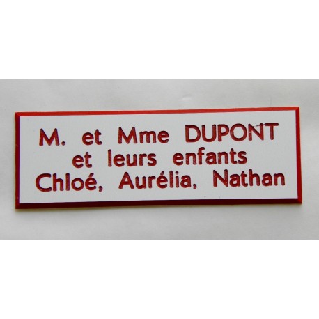 plaque de porte blanche et rouge format 50 x 150 mm personnalisable 3 lignes