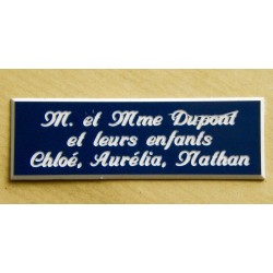 plaque de porte personnalisée "calligraphie" bleu marine format 50 x 150 mm 3 lignes