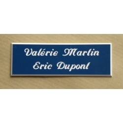 plaque de porte personnalisée "calligraphie" bleu format 50 x 150 mm 2 lignes