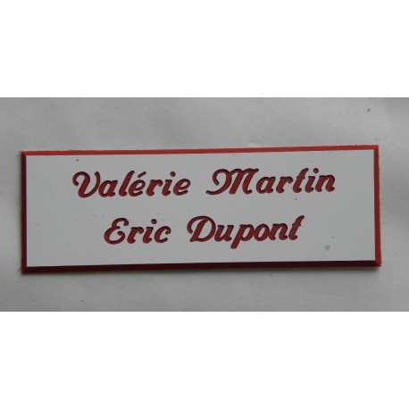 plaque de porte personnalisée "calligraphie" blanche et rouge format 50 x 150 mm 2 lignes