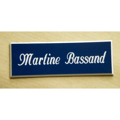 plaque de porte personnalisée "calligraphie" bleu marine format 50 x 150 mm 1 ligne