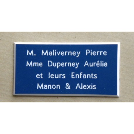 plaque de porte bleu format 48x100 mm personnalisable 4 lignes