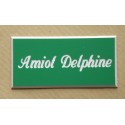 plaque de porte personnalisée "calligraphie" verte format 48 x 100 mm 1 ligne.