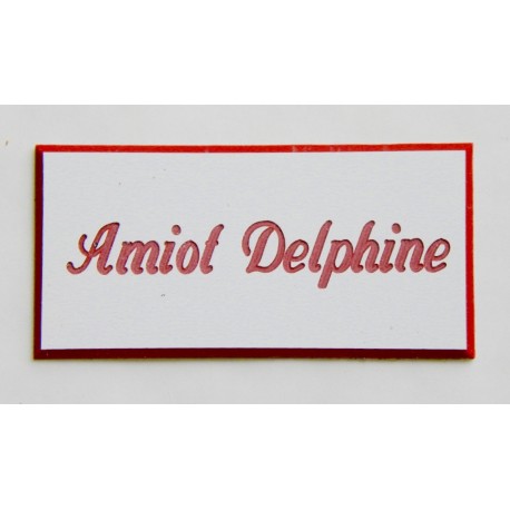 plaque de porte personnalisée "calligraphie" blanche et rouge format 48 x 100 mm 1 ligne.