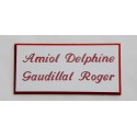 plaque de porte personnalisée "calligraphie" blanche et rouge format 48x100 mm 2 lignes.