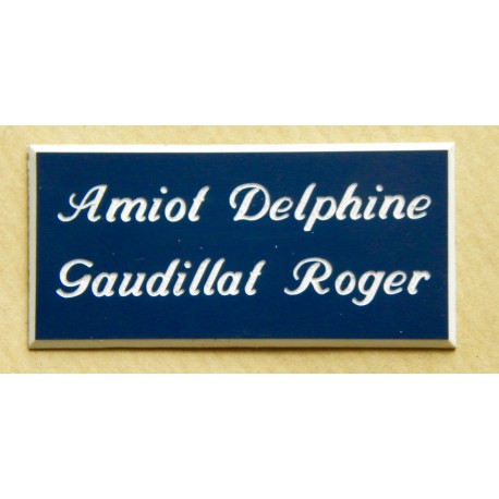 plaque de porte personnalisée "calligraphie" bleu marine format 48x100 mm 2 lignes.