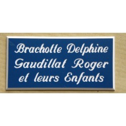 plaque de porte personnalisée "calligraphie" bleu format 48x100 mm 3 lignes.