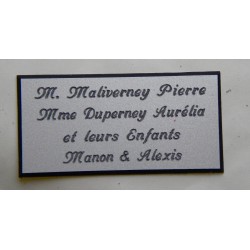 plaque de porte personnalisée "calligraphie" argentée format 48x100 mm 4 lignes.
