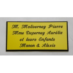plaque de porte personnalisée "calligraphie" jaune format 48x100 mm 4 lignes.