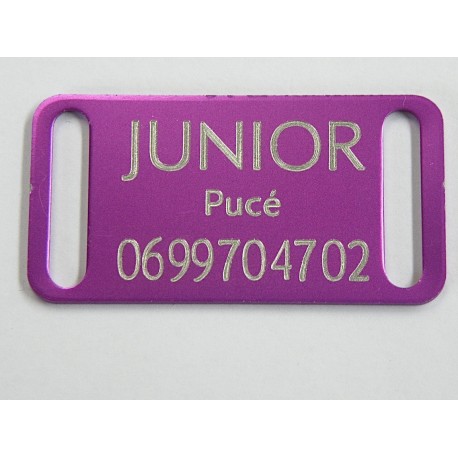 Plaque identification chien violette petit modele gravure offertte