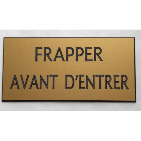 plaque adhésive "FRAPPER AVANT D'ENTRER" dorée