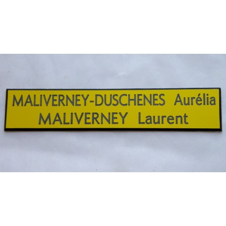 plaque de boite aux lettres,  sonnette format 20 x 100 mm personnalisable 2 lignes  fond jaune