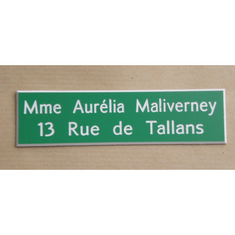 Plaque de boite aux lettres 2 lignes verte format 10 x 2,5 cm