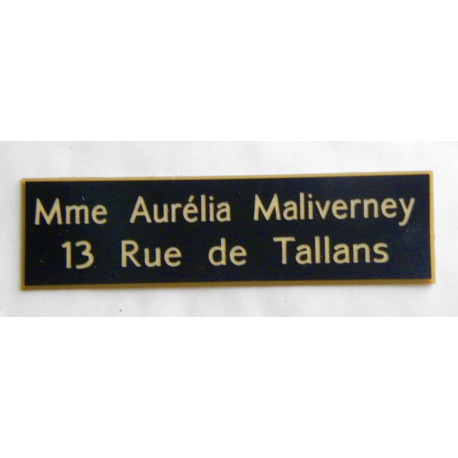 Plaque de boite aux lettres noir et or 2 lignes format 10 x 2,5 cm