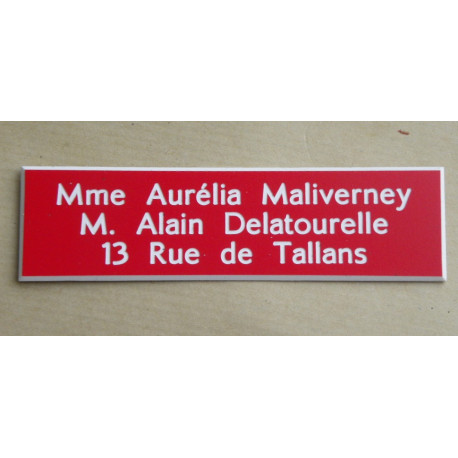 plaque de boite aux lettres 3 lignes rouge format 10x2,5 cm