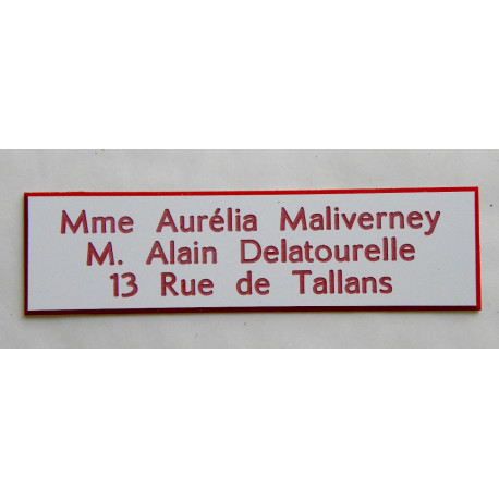 plaque de boite aux lettres autocollante 3 lignes blanc rouge