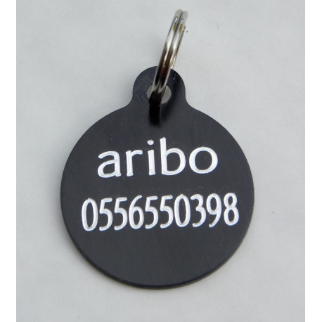 Médaille gravée "YING YANG" noire pour Chien personnalisable gravure 1 face Ft 32 mm