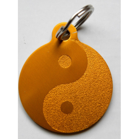 Médaille gravée "YING YANG" orange pour Chien personnalisable gravure 1 face Ft 32 mm