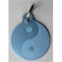 Médaille gravée "YING YANG" bleu argentée  pour Chien personnalisable gravure 1 face Ft 32 mm