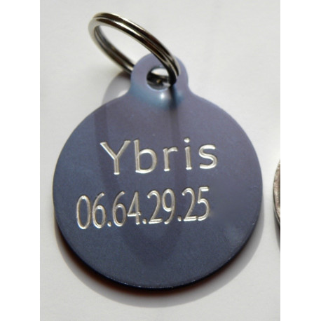 Médaille gravée "YING YANG" bleu argentée  pour Chien personnalisable gravure 1 face Ft 32 mm