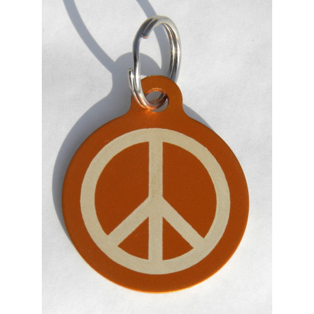 Médaille gravée "PEACE AND LOVE" orange pour Chien personnalisable gravure 1 face Ft 32 mm