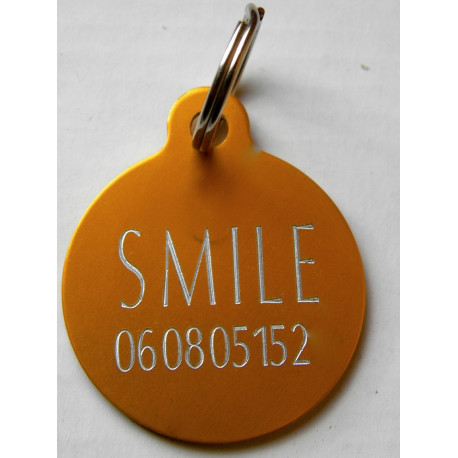 Médaille gravée "PEACE AND LOVE" orange pour Chien personnalisable gravure 1 face Ft 32 mm