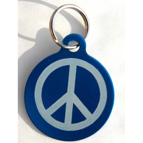 Médaille gravée "PEACE AND LOVE" bleu pour Chien personnalisable gravure 1 face Ft 32 mm