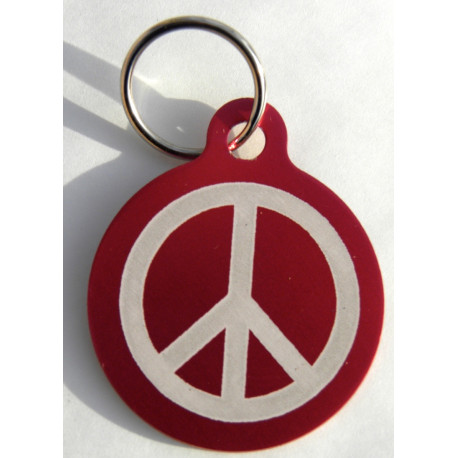 Médaille gravée "PEACE AND LOVE" rouge pour Chien personnalisable gravure 1 face Ft 32 mm