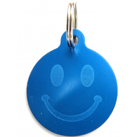 Médaille gravée "SMILEY" BLEU pour Chien gravure 1 face Ft 32 mm