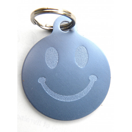 Médaille gravée "SMILEY" bleu argentée pour Chien gravure 1 face Ft 32 mm