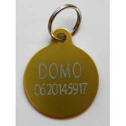 Medaille chien ronde dorée aluminium gravure 2 faces pour grand chien