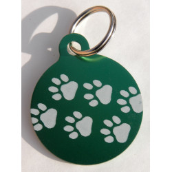 Médaille gravée "motifs pattes" verte pour Chien gravure 1 face Ft 32 mm