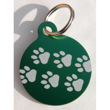 Médaille gravée "motifs pattes" verte pour Chien gravure 1 face Ft 32 mm