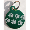 Médaille gravée "motifs pattes" verte pour Chien gravure 1 face Ft 32 mm