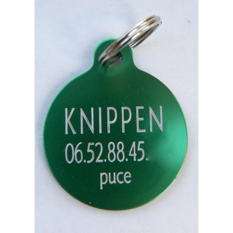 Médaille gravée "motifs pattes" verte pour Chien gravure 1 face Ft 32 mm